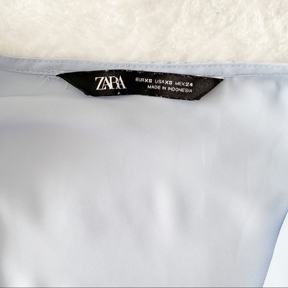 Zara Soft Blue Ruffle Neck Button Down Flared Sleeve Blouse - Picture 5 of 11